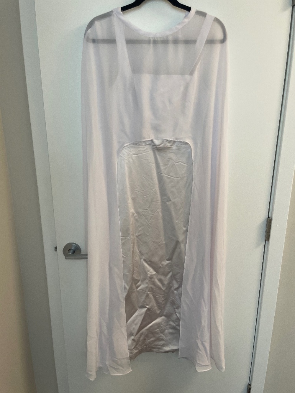 White satin dress with cape